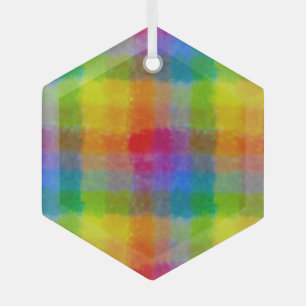 Rainbow Watercolour Squares Glass Ornament