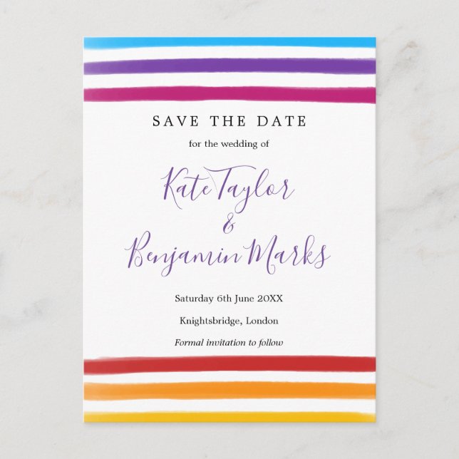 Rainbow Watercolours Save the Date Card (Front)