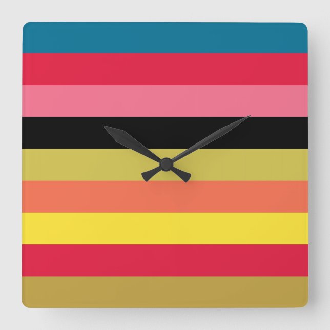 Rainbow Waterfall Stripes Square Wall Clock (Front)