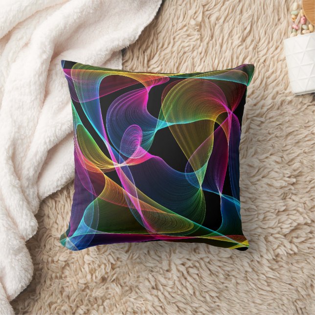 Rainbow Wave Abstract  Throw Pillow (Blanket)