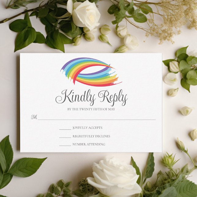 Rainbow Wave Beautiful LGBT Wedding Kindly Reply RSVP Card (Creator Uploaded)
