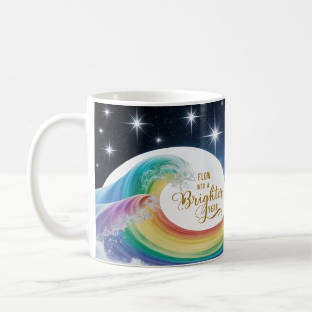 Rainbow Wave Brighter Year Inspirational Classic  Coffee Mug (Left)