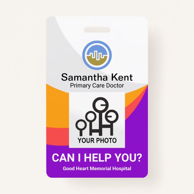Rainbow Wave Curvature Medical Doctor Photo Badge (Front)