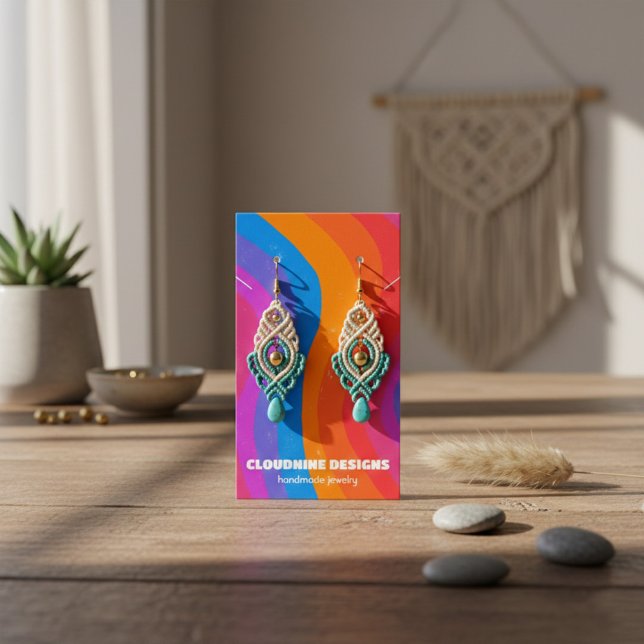 Rainbow Wave Earring Necklace Jewellery Display Ca (Rainbow Wave Hand-drawn Earring Necklace Jewelry Display Card
)