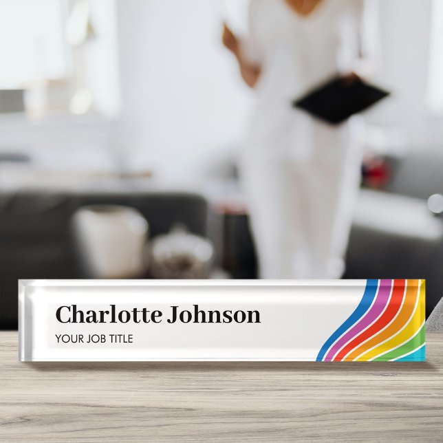 Rainbow Wave Personalized Name Business Nameplate (Creator Uploaded)