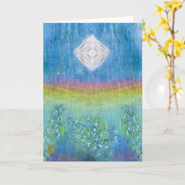 Rainbow Wave Shining Orb Sparkle Light Chakra Card (Yellow Flower)