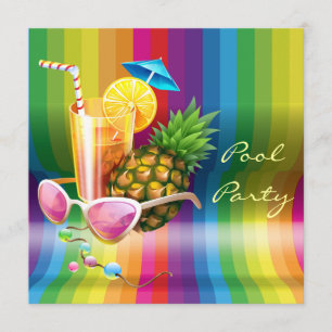 Rainbow Wave Tropical Cocktail Pool Party Invitation