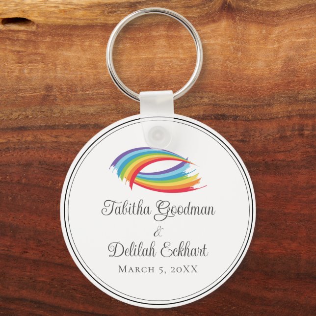 Rainbow Waves Beautiful Custom Wedding Keychain (Front)