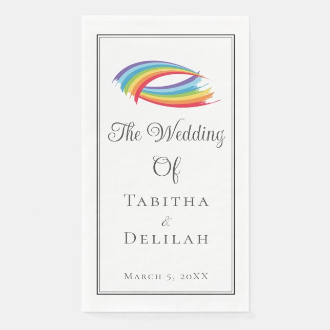 Rainbow Waves Beautiful Personalized Wedding Napkin (Front)