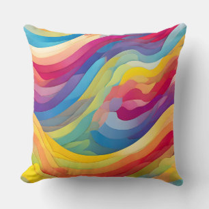 Rainbow Waves Throw Pillow