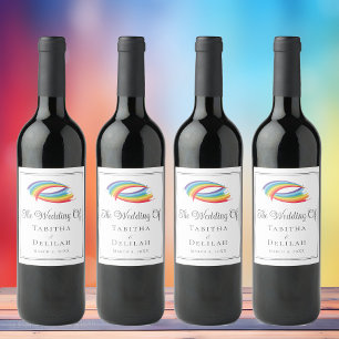 Rainbow Waves Wedding Beautiful Personalized Wine Label