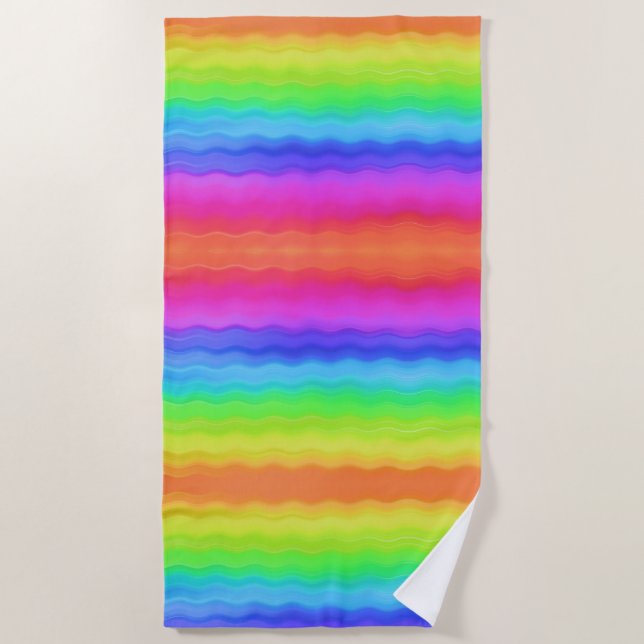 Rainbow Wavy Wave Gradual Pastel Colour Beach Towel (Front)