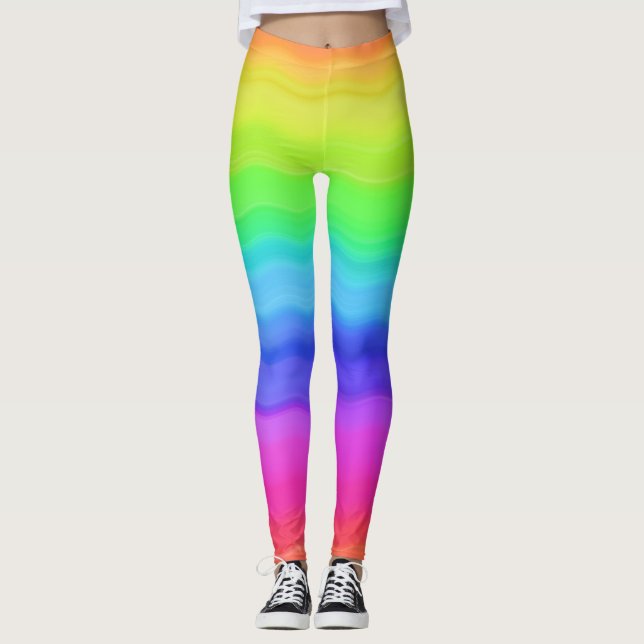 Rainbow Wavy Wave Gradual Pastel Colour Leggings (Front)