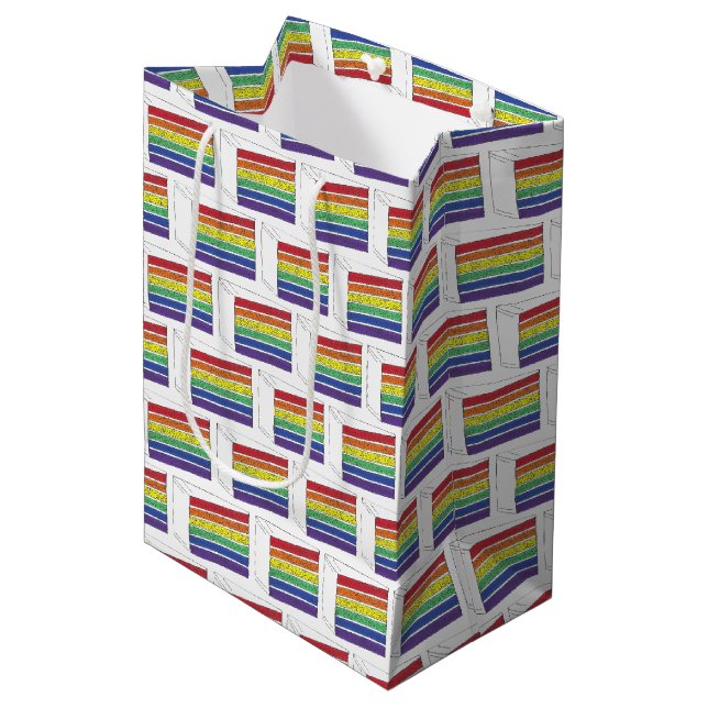 Rainbow Wedding Cake Slice Purple Heart LGBT Gay Medium Gift Bag (Front Angled)