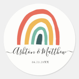 Rainbow wedding classic round sticker