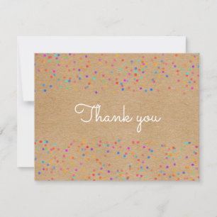 Rainbow Wedding Confetti Rustic Kraft Script Thank You Card