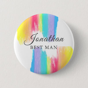 Rainbow Wedding Custom Best Man Name Tag 2 Inch Round Button