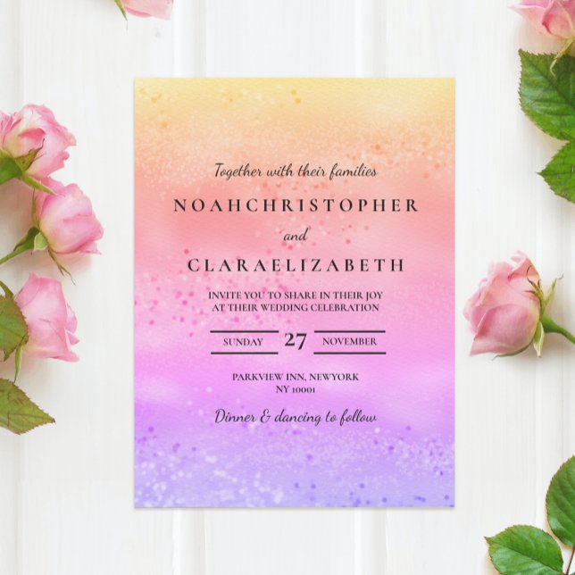 Rainbow Wedding invitation Colourful trendy love (Creator Uploaded)