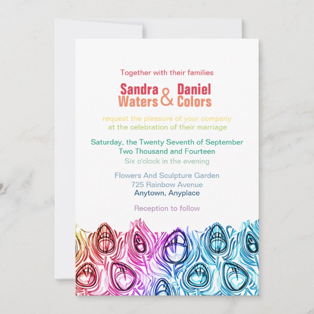 Rainbow Wedding Invitations Modèle personnalisé en (Devant)
