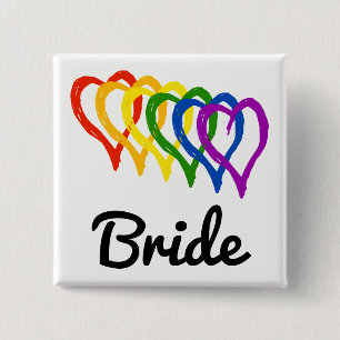 Rainbow Wedding Layered Hearts Bride 2 Inch Square Button