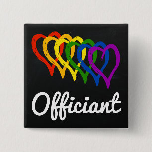 Rainbow Wedding Layered Hearts Officiant 2 Inch Square Button