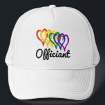 Rainbow Wedding Layered Hearts Officiant Trucker Hat<br><div class="desc">Here's a fun way for the officiant to celebrate wedding festivities. It's a great idea for photo opportunities with members of the wedding party. This rainbow layered hearts design is suitable for white and light-coloured backgrounds.</div>