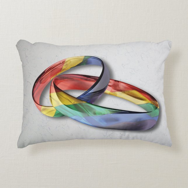 Rainbow Wedding Rings for Marriage Equality Accent Pillow (Front)