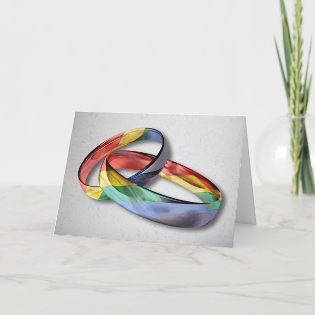 Rainbow Wedding Rings for Marriage Equality Card (Front)
