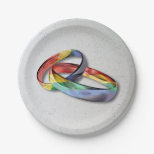 Rainbow Wedding Rings for Marriage Equality Paper Plate