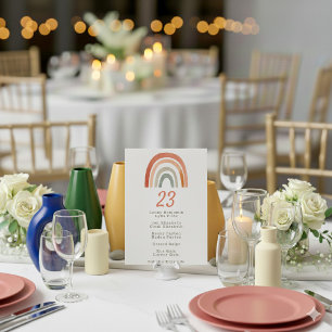 Rainbow wedding table number card guest name list
