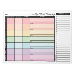Rainbow Weekly Meal Planner with Grocery List Notepad