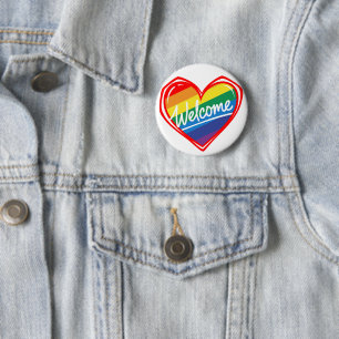 Rainbow Welcome Heart 2 Inch Round Button
