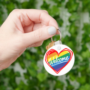 Rainbow Welcome Heart Keychain
