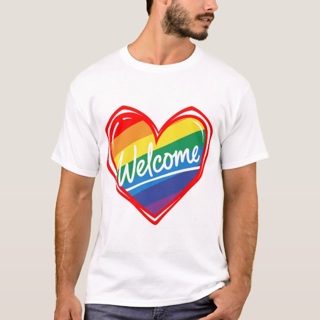 Rainbow Welcome Heart T-Shirt (Front)