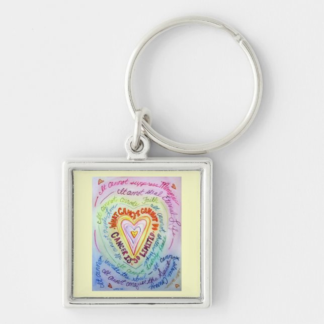 Rainbow What Cancer Cannot Do Heart Keychain (Front)