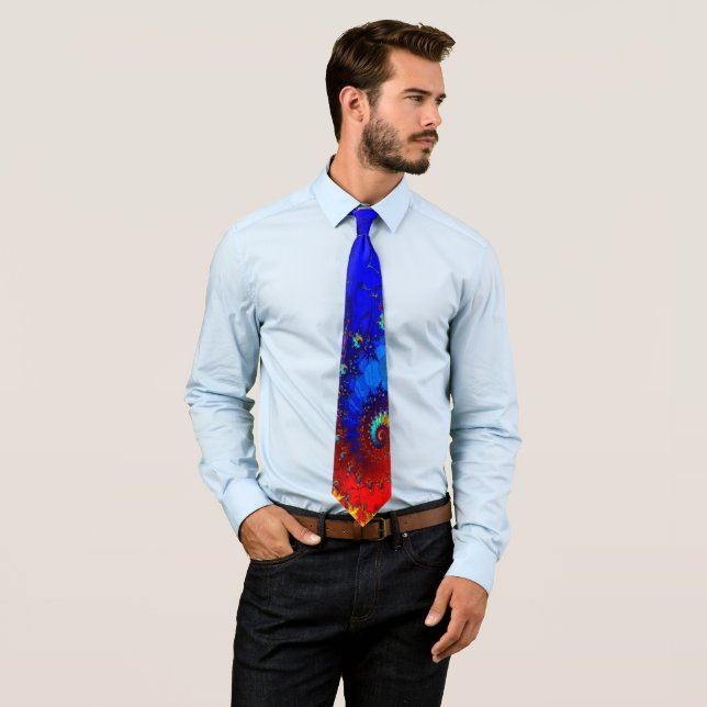 Rainbow Whirl Whimsical Fractal Art Tie (In Situ)