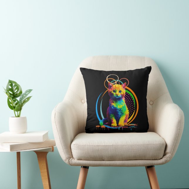 Rainbow Whiskers A Multicolor Cat Dream Throw Pillow (Chair)