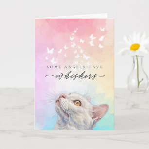 Rainbow Whiskers Butterfly White Cat Loss Sympathy Card
