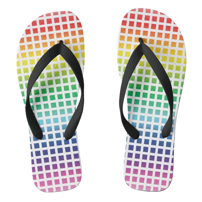 Rainbow white grid pattern Pride lgbtq lgbt Flip Flops (Footbed)