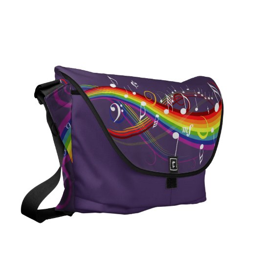 Rainbow White Music Notes Amethyst Messenger Bag