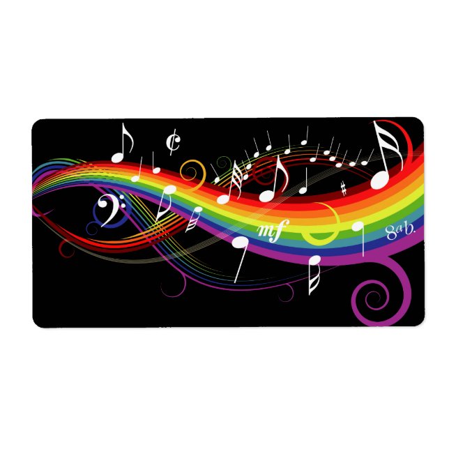 Rainbow White Music Notes sur le noir (Devant)