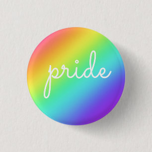 Rainbow & White Script PRIDE Pin-on Button