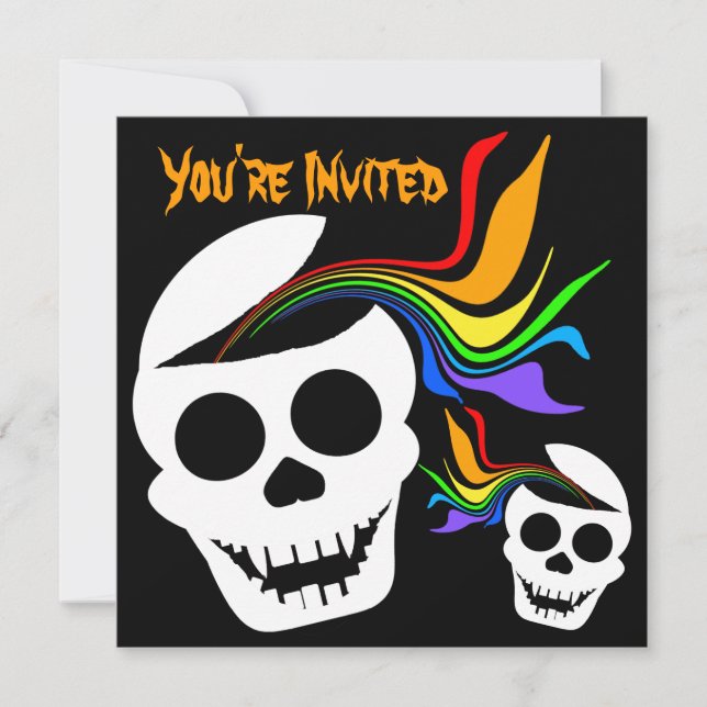 Rainbow White Skull Invitations (Front)