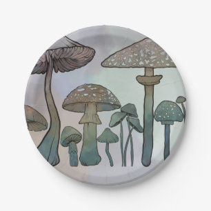 Rainbow Wild Mushrooms Paper Plate