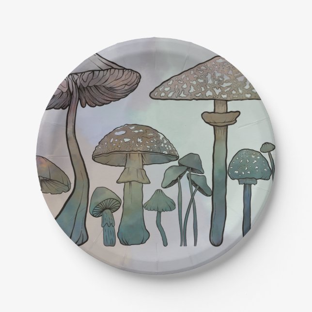 Rainbow Wild Mushrooms Paper Plate (Front)