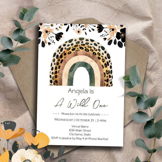Rainbow Wild One Boho Floral Kids Birthday  Invitation (Creator Uploaded)