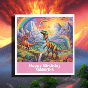 Rainbow Wild One dinosaurs birthday theme Pink Napkin