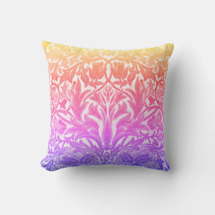 Rainbow William Morris Vintage Style Floral Throw Pillow