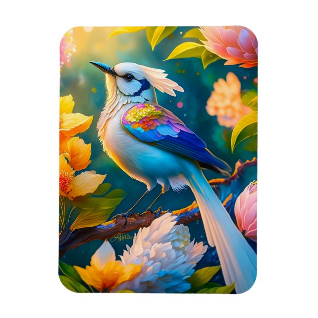 Rainbow Winged Jay Fantasy Bird Magnet (Vertical)