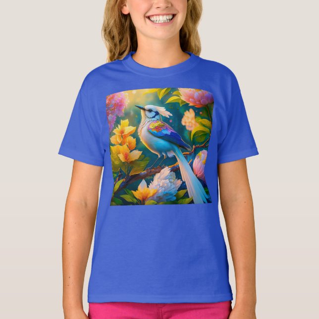 Rainbow Winged Jay Fantasy Bird T-Shirt (Front)